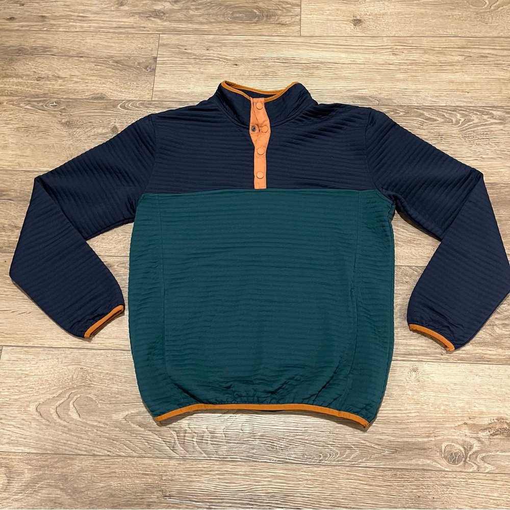 Stoic Men's Green and Blue 1/4 Snap Pullover Jacket - Size Medium